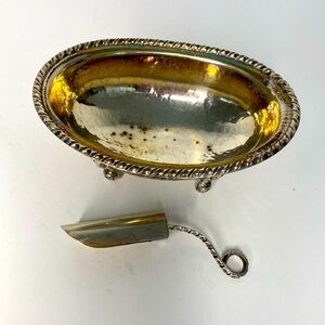 Vtg Small Claw Foot Tub Style Silver Plated Soap/Bon Bon Dish with Silver Scoop